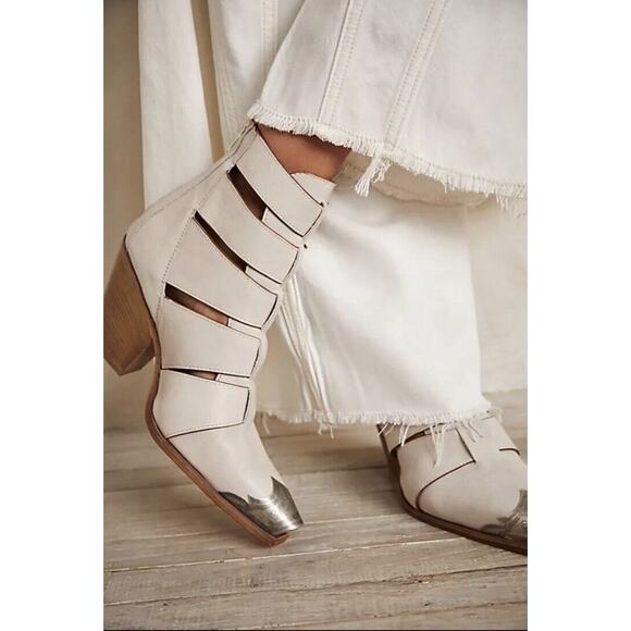 Free People Beige Ankle Boots with Metallic Tips - Picture 8 of 13